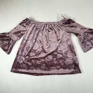 Floral Velvet Top Off Shoulder Bell Sleeve Blouse